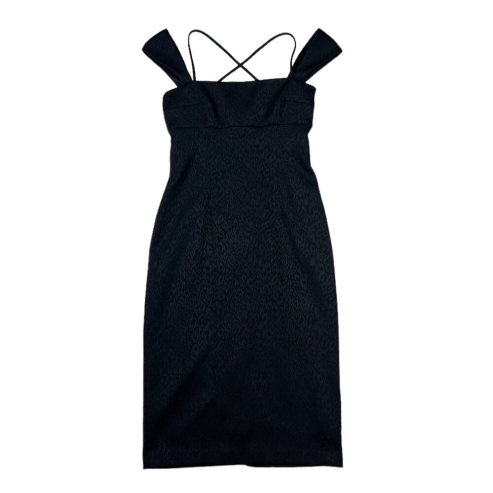 David Meister Black Stretch Crepe Sheath Midi Dress | Size 2